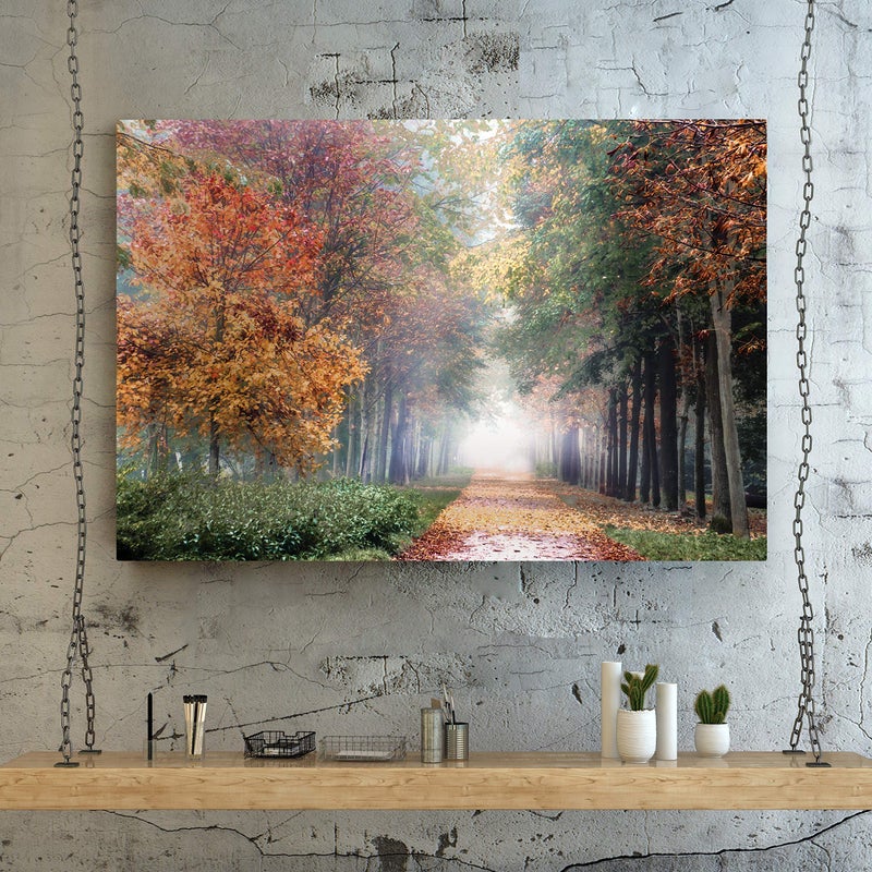 Renditions Gallery Home Wall Art Pictures Pathway through the Misty Autum Forest Canvas Hanging Prints for Living Room Office Decorations - 24"X36" LT08 - Image 2